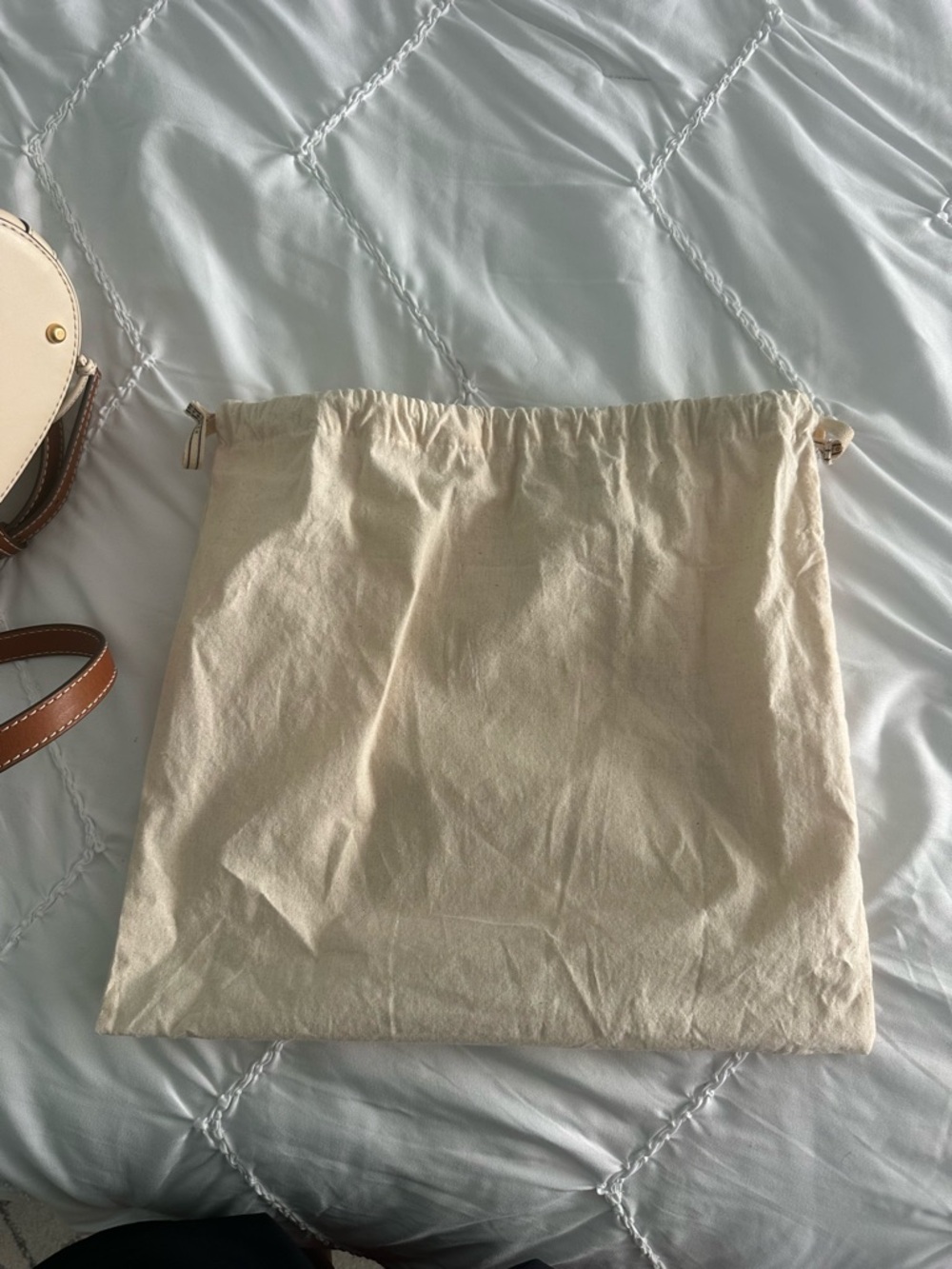 Tory Burch Neutral Beige Mini Drawstring Bucket Bag with Brown Strap - Picture 5 of 5